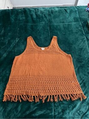 a.n.a Rust Orange Crochet Fringe Tank